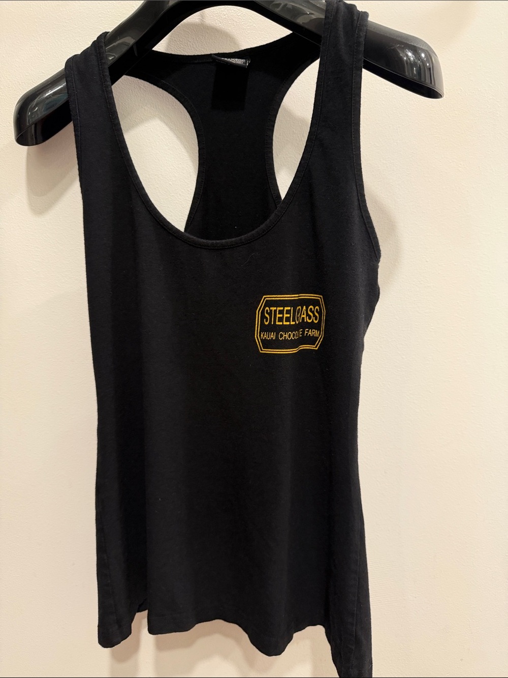 Steelgass Black Racerback Tank Top with Yellow Chest Logo